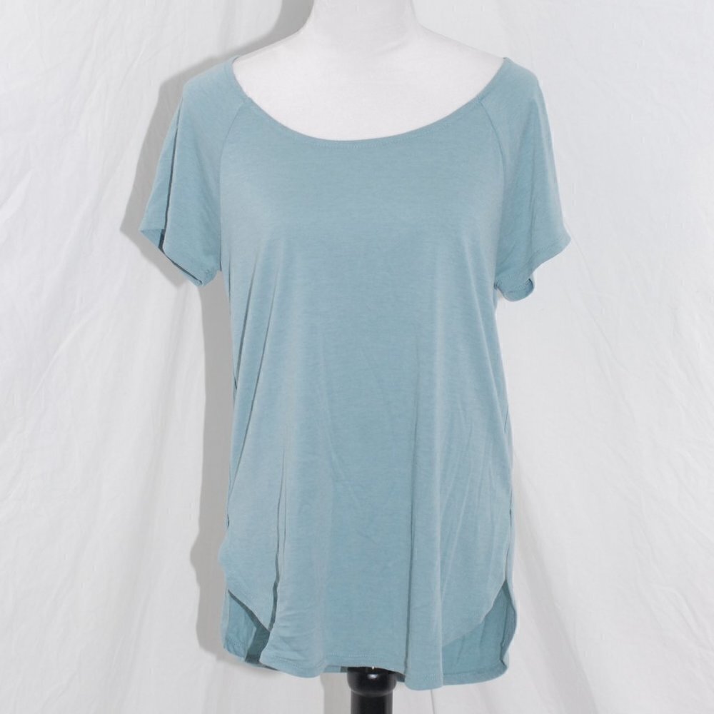 Massini Womens Oversized Small Blue Tunic Top Mini Tshirt Dress Scoop Neck GUC